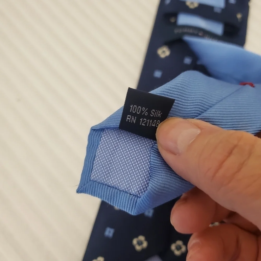 Tommy Hilfiger Navy 100% Silk Tie, Geometric Print, Business Casual, Preppy